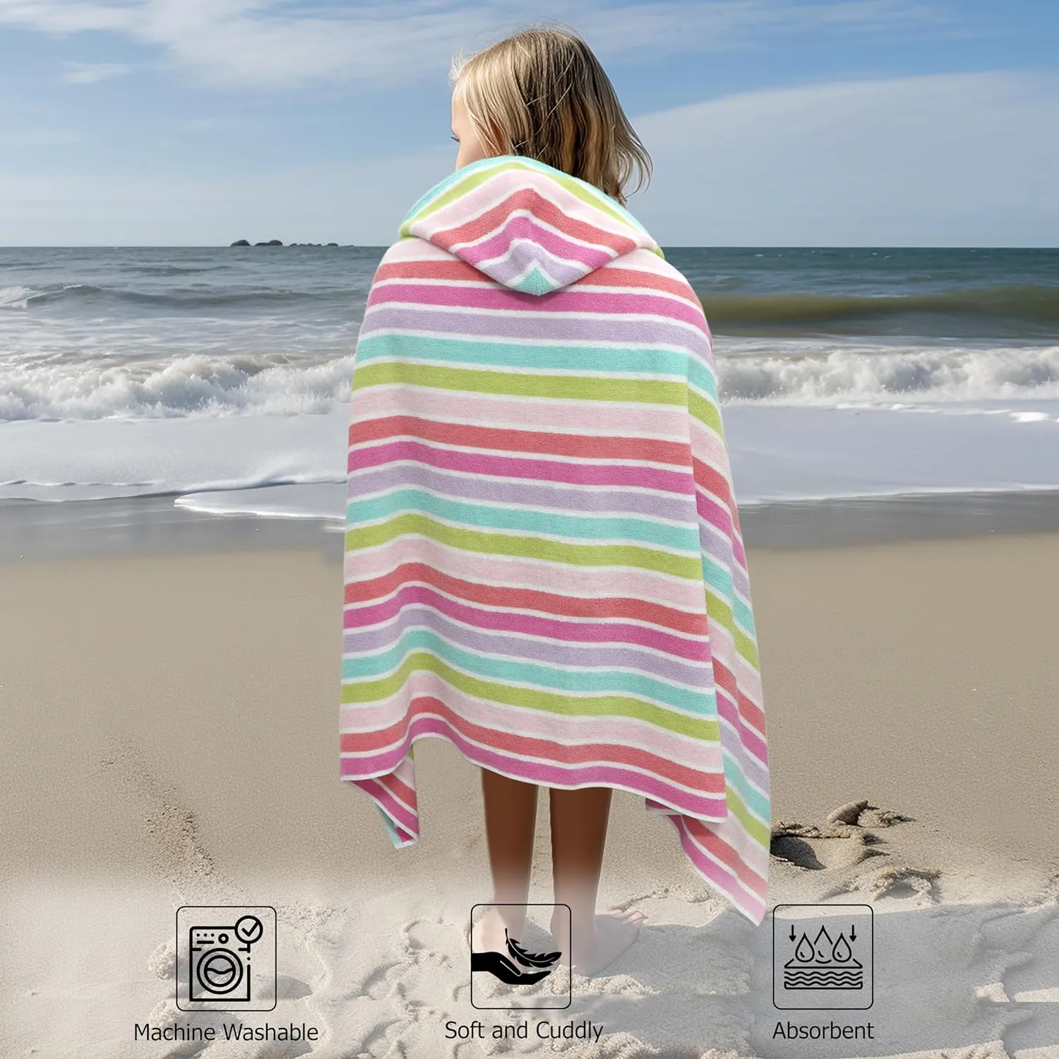ORIGINAL KIDS Hooded Bath Towel Wrap - 100% Cotton Terry Large Oversized Hooded Kids Towel - Toddler Shower Pool Beach Towel - Super Soft Plush Absorbent Quick Dry Easy Care Gift - 30x60 - Pink Multi