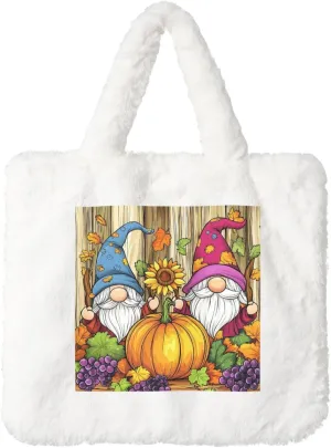 OSAM SPACE Cute Gnomes Women Tote Bag, Thanksgiving Pumpkins Cute Fuzzy Plush Shoulder Bag, Purse Coin Pouch Accessories Tote Handbag for Winter Daily Work Dating
