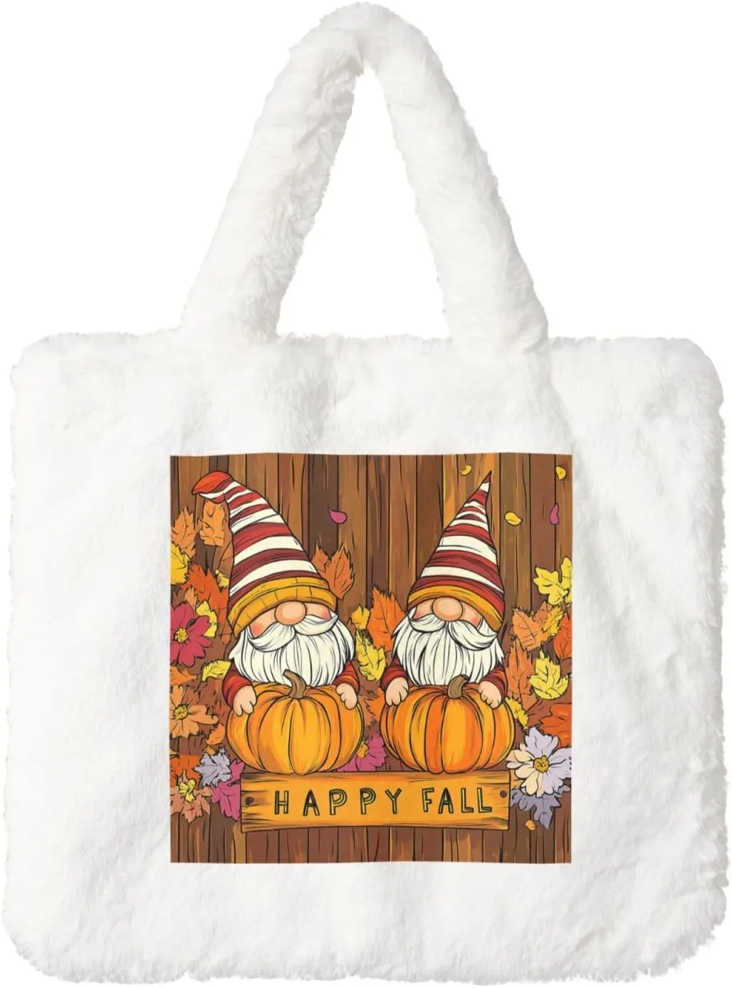 OSAM SPACE Thanksgiving Gnomes Women Tote Bag, Pumpkins Cute Fuzzy Plush Shoulder Bag, Purse Coin Pouch Accessories Tote Handbag for Winter Daily Work Dating
