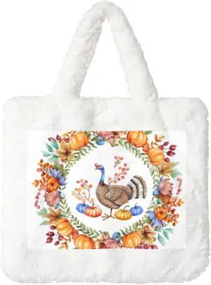 OSAM SPACE Thanksgiving Turkey Women Tote Bag, Pumpkins Cute Fuzzy Plush Shoulder Bag, Purse Coin Pouch Accessories Tote Handbag for Winter Daily Work Dating