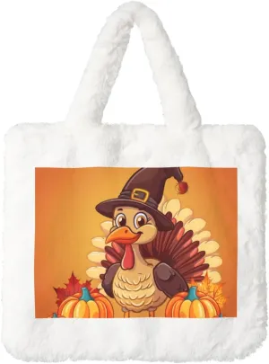 OSAM SPACE Thanksgiving Women Tote Bag, Cute Turkey Cute Fuzzy Plush Shoulder Bag, Purse Coin Pouch Accessories Tote Handbag for Winter Daily Work Dating