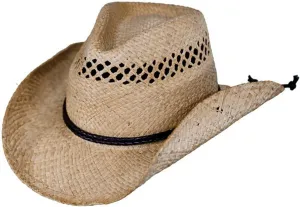 Outback Trading Unisex Brumby Rider Outdoor Western Summer Raffia Straw Cowboy Hat with 3" Wire Brim & Leather Woven Hatband