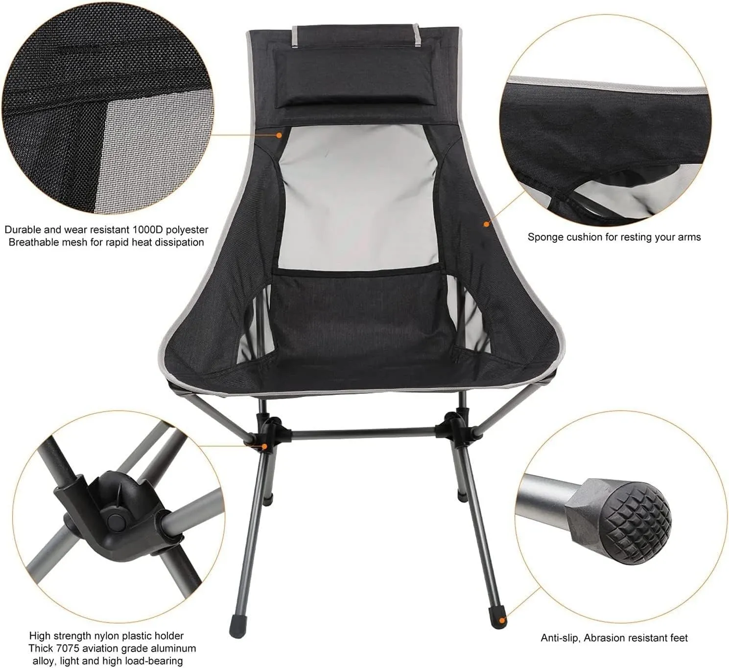 Outdoor Chair Folding Camping Chair Outdoor High Back Camping Chair Portable Folding Seat with Mesh Backrest Camping Fishing Stool with Quilted Pillow Camping Chair Foldable Chair