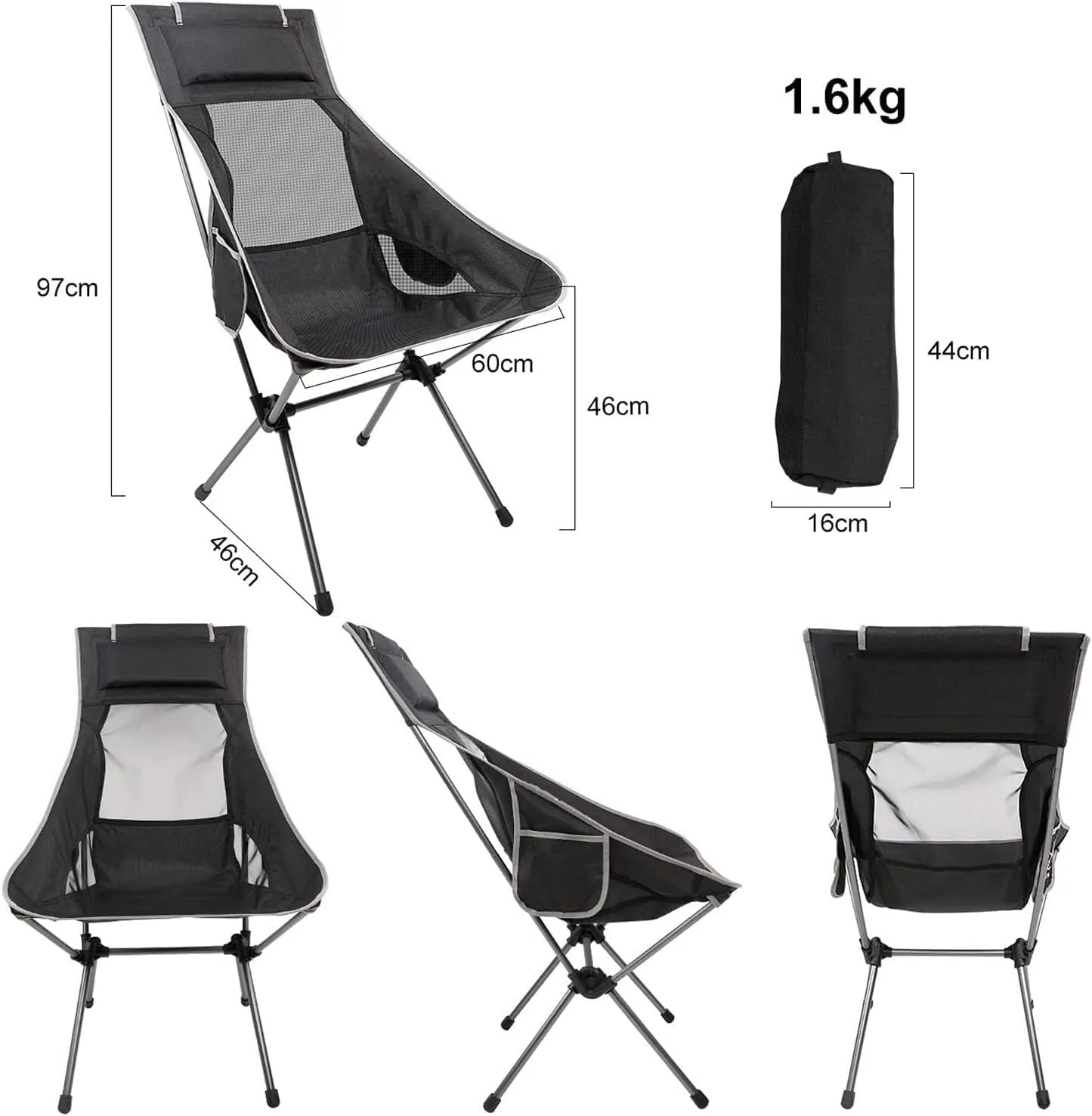 Outdoor Chair Folding Camping Chair Outdoor High Back Camping Chair Portable Folding Seat with Mesh Backrest Camping Fishing Stool with Quilted Pillow Camping Chair Foldable Chair