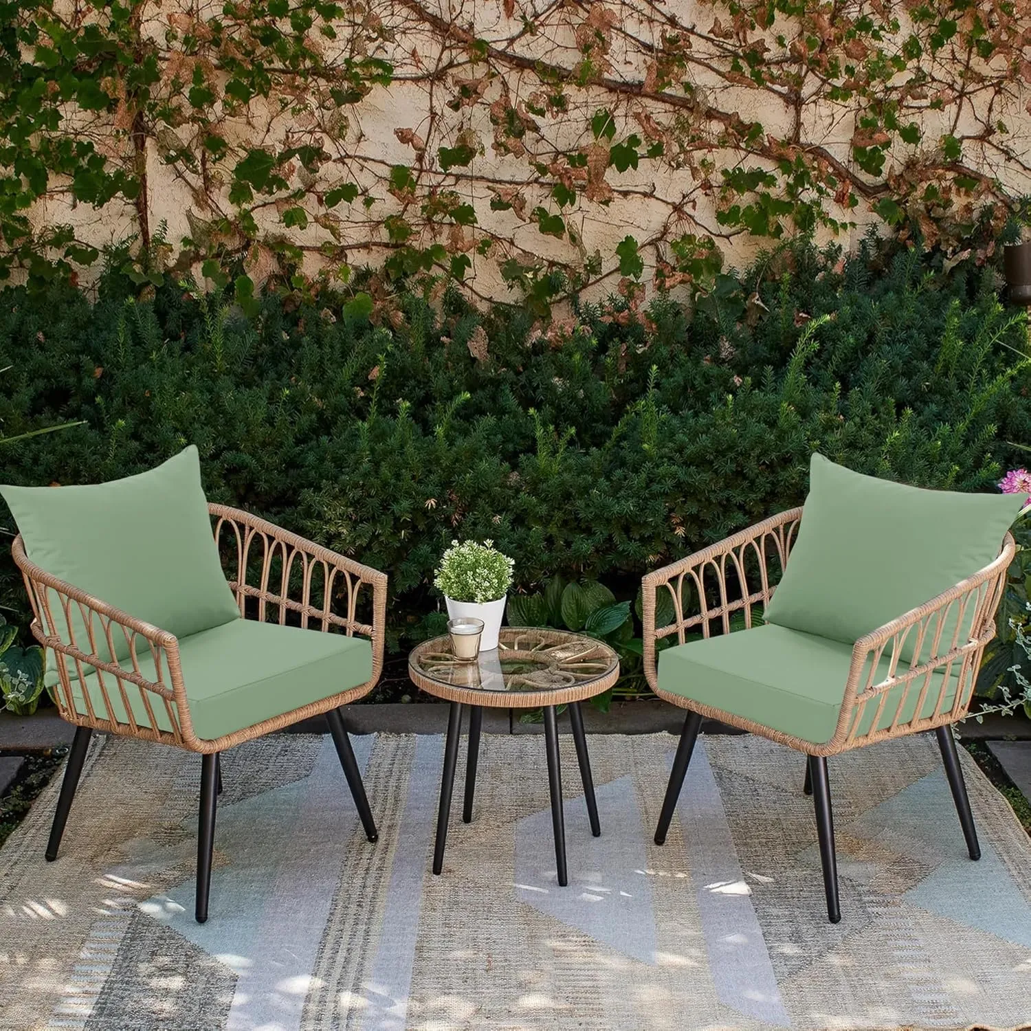 Outdoor Cushions for Patio Furniture, Double-Sided Waterproof Backrest and Deep Seat Cushion Set with Removable Cover, 22 x 22 Inch, Sage Green, 1 Set