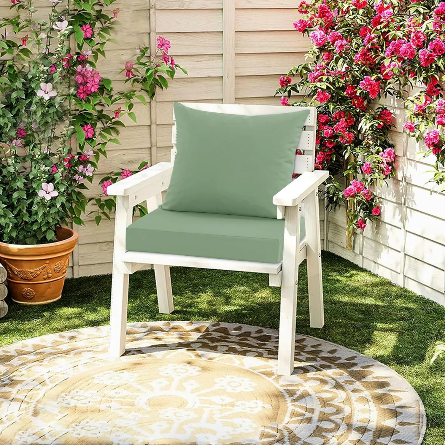 Outdoor Cushions for Patio Furniture, Double-Sided Waterproof Backrest and Deep Seat Cushion Set with Removable Cover, 22 x 22 Inch, Sage Green, 1 Set