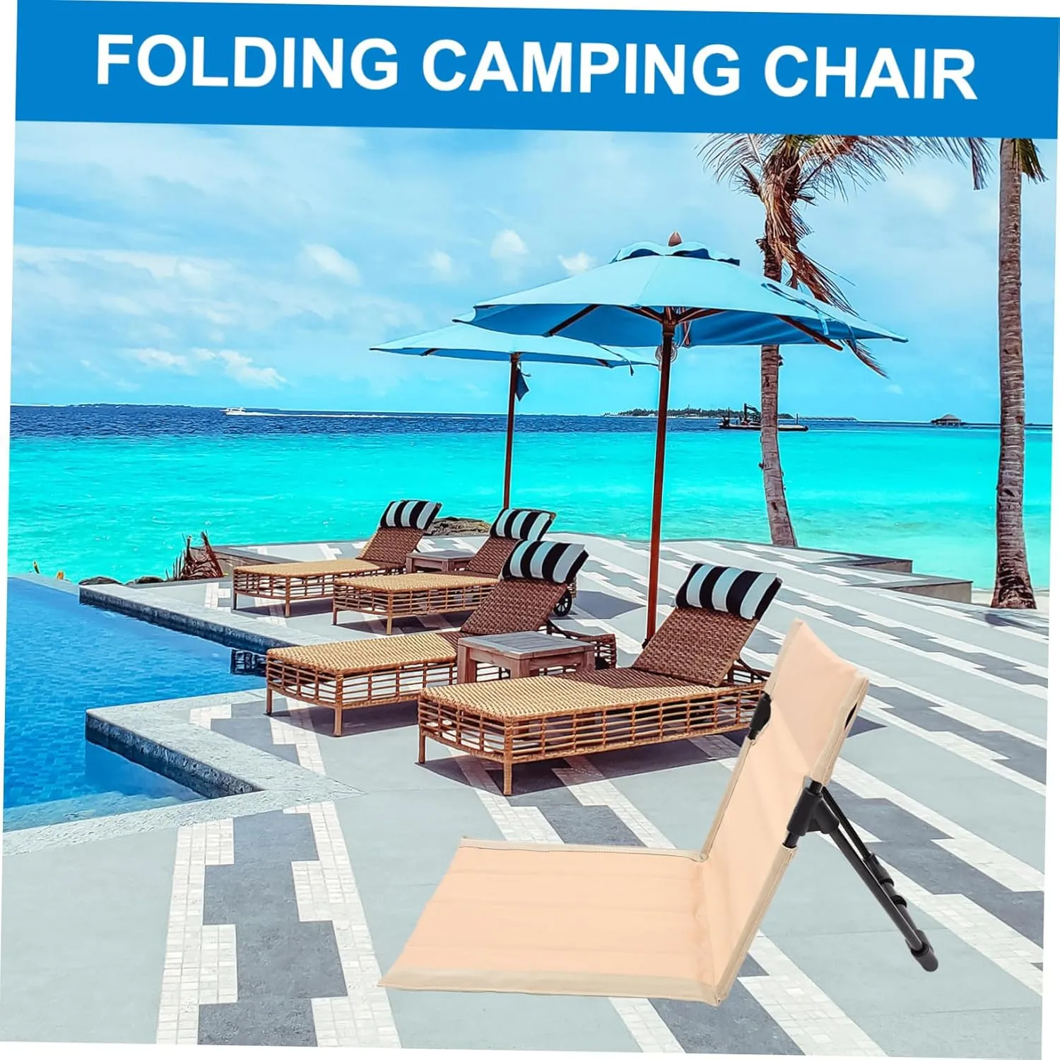 Outdoor Folding Beach Chair Sunbathing Chair Folding Hiking Chair Stadium Seat Travel Lounge Folding