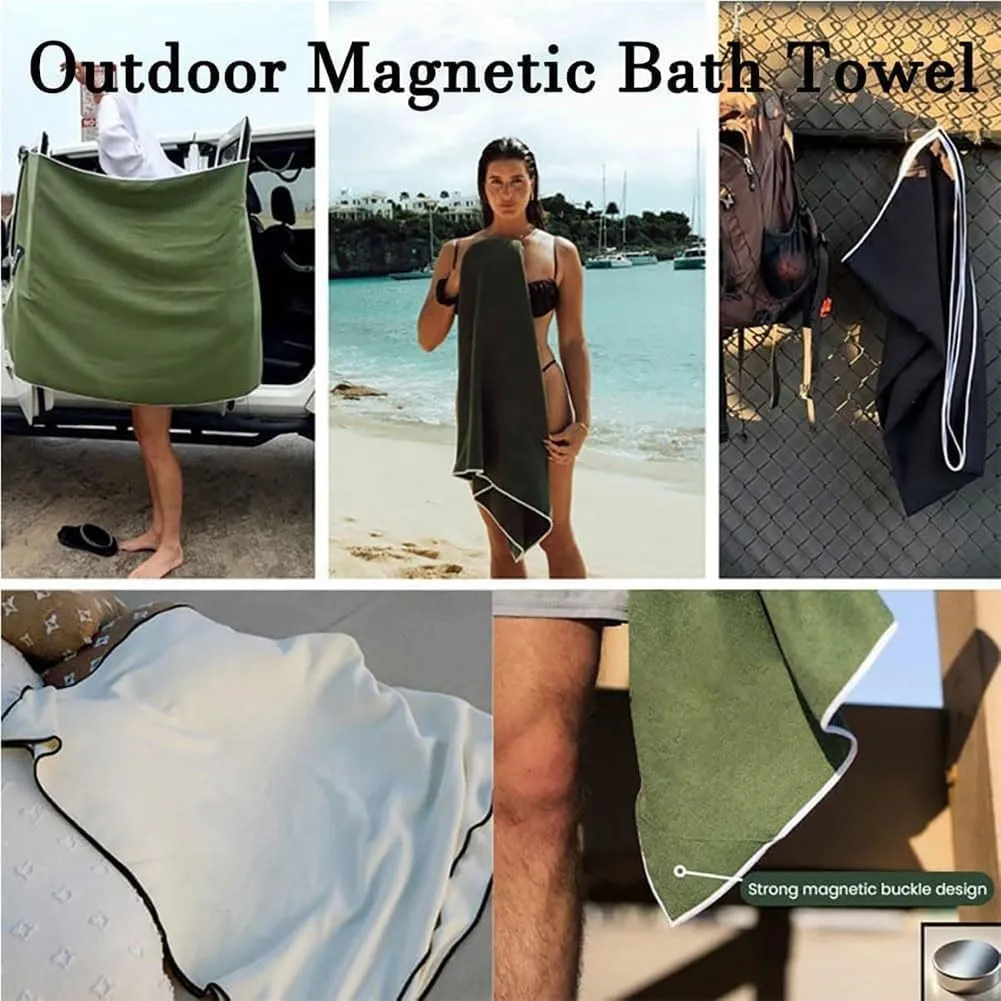 Outdoor Magnetic Bath Towel, Magnetic Microfiber Beach Towel, Oversized 30" X 75" Multifunction Microfiber Bath Towels with Buckle, Quick Drying, Compact & Lightweight for Camping, Swimming(2pcsb)