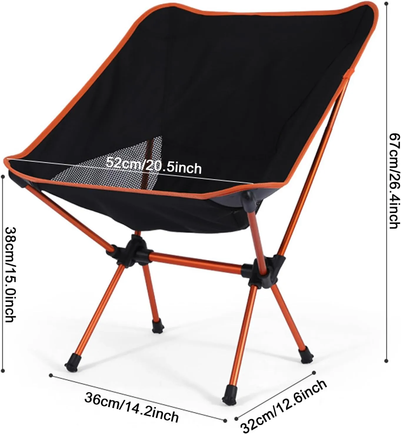 Outdoor Portable Camping Chair, Ultra-Light Aluminum Alloy Folding Chair for Adults, Heavy Duty Folding Beach Chairs for Camping, BBQ, Hiking, Fishing, Travel,Orange (Black)