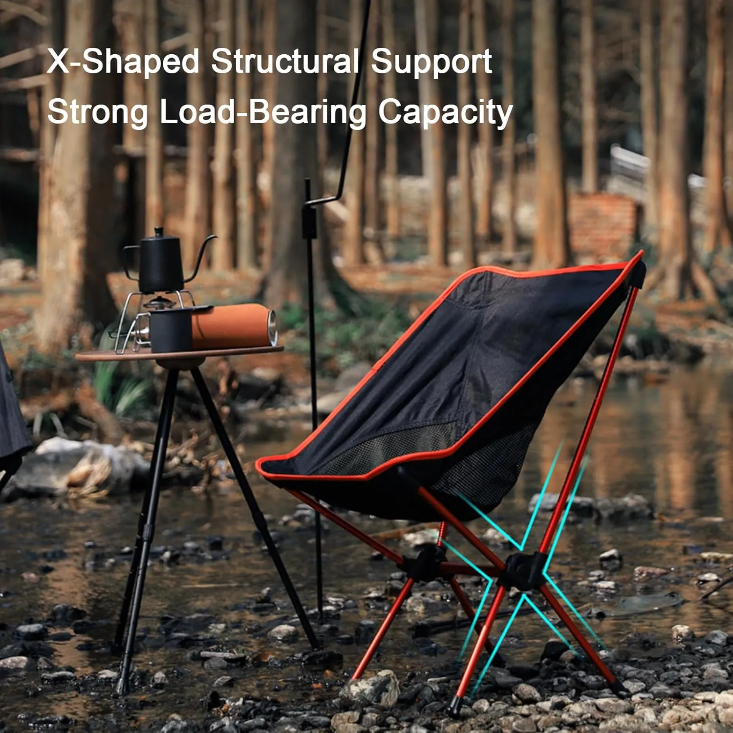Outdoor Portable Camping Chair, Ultra-Light Aluminum Alloy Folding Chair for Adults, Heavy Duty Folding Beach Chairs for Camping, BBQ, Hiking, Fishing, Travel,Orange (Black)