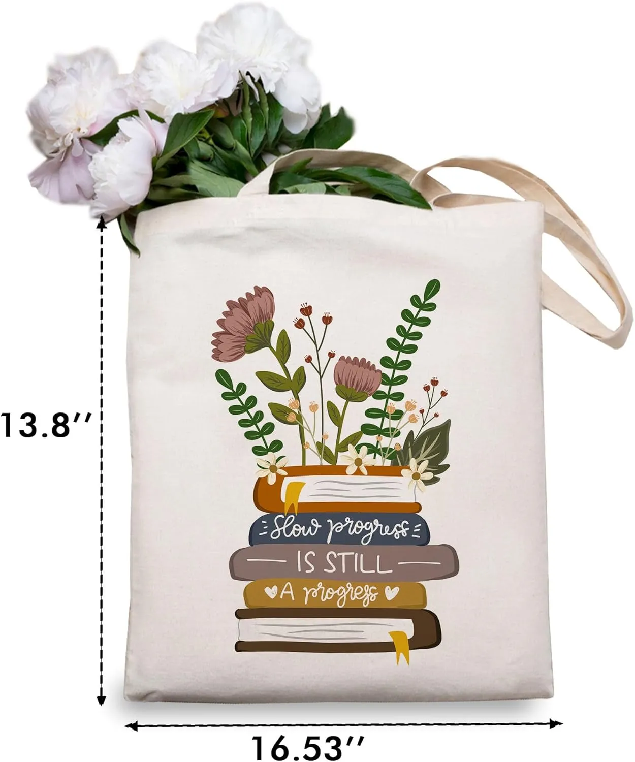OUZ Flower Tote Bag, Aesthetic Wildflower Tote Bag, Canvas Tote Bag for Women Beach Bag Shopping Bags Reusable Grocery Bags