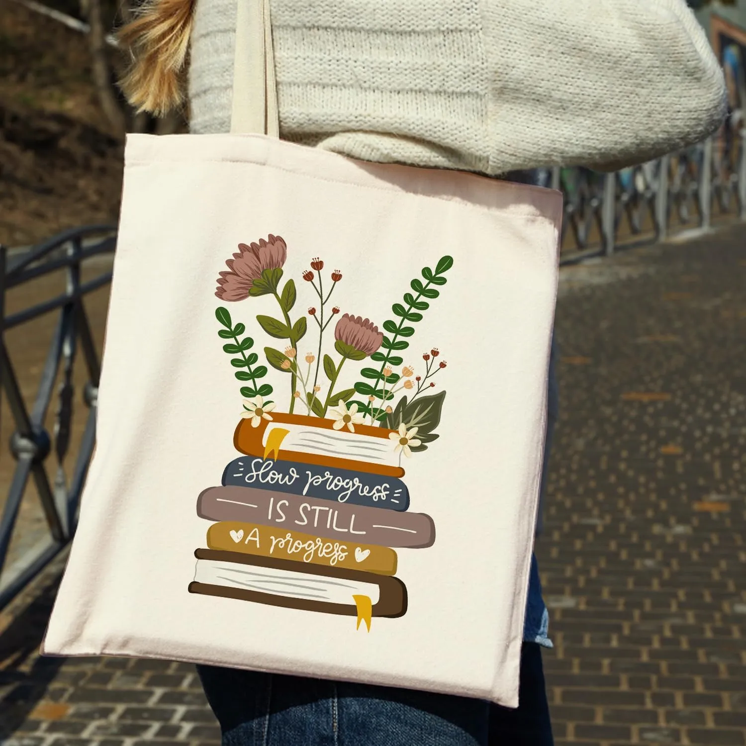 OUZ Flower Tote Bag, Aesthetic Wildflower Tote Bag, Canvas Tote Bag for Women Beach Bag Shopping Bags Reusable Grocery Bags
