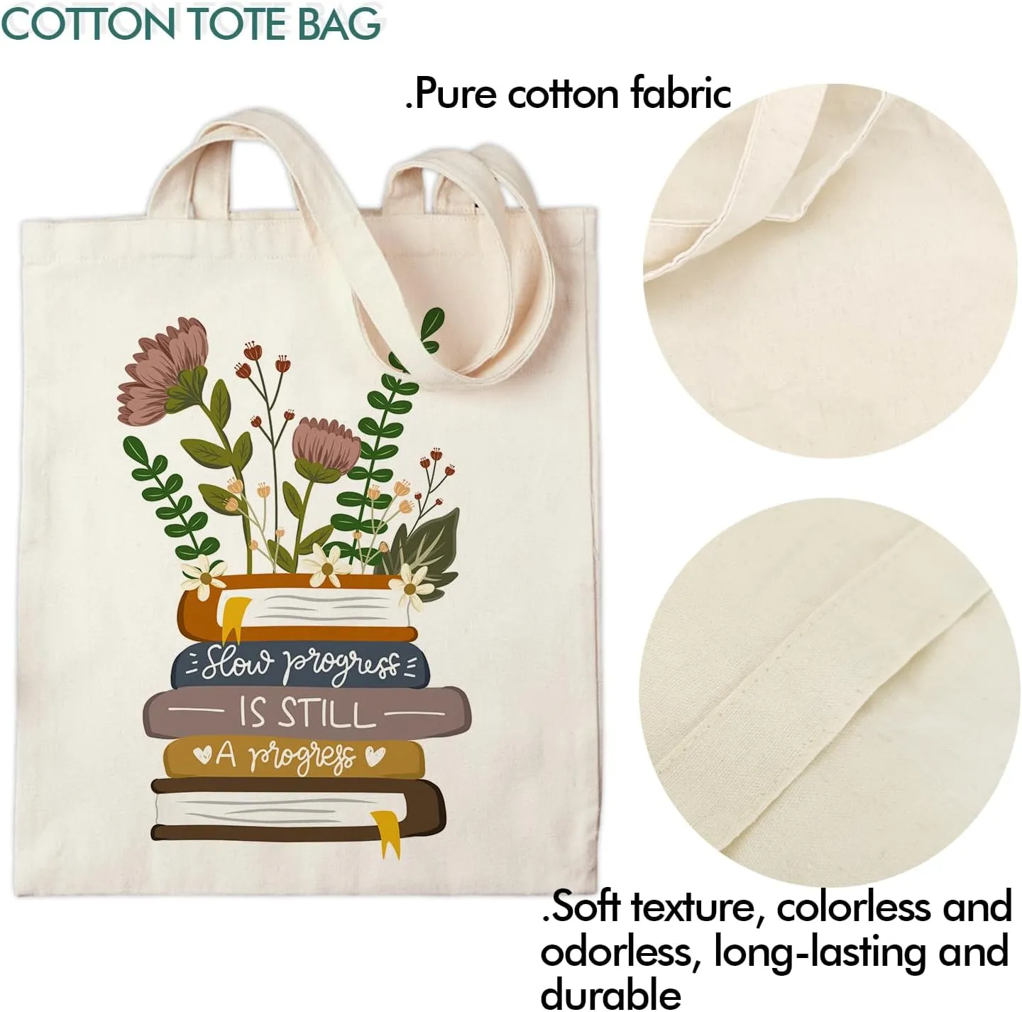 OUZ Flower Tote Bag, Aesthetic Wildflower Tote Bag, Canvas Tote Bag for Women Beach Bag Shopping Bags Reusable Grocery Bags