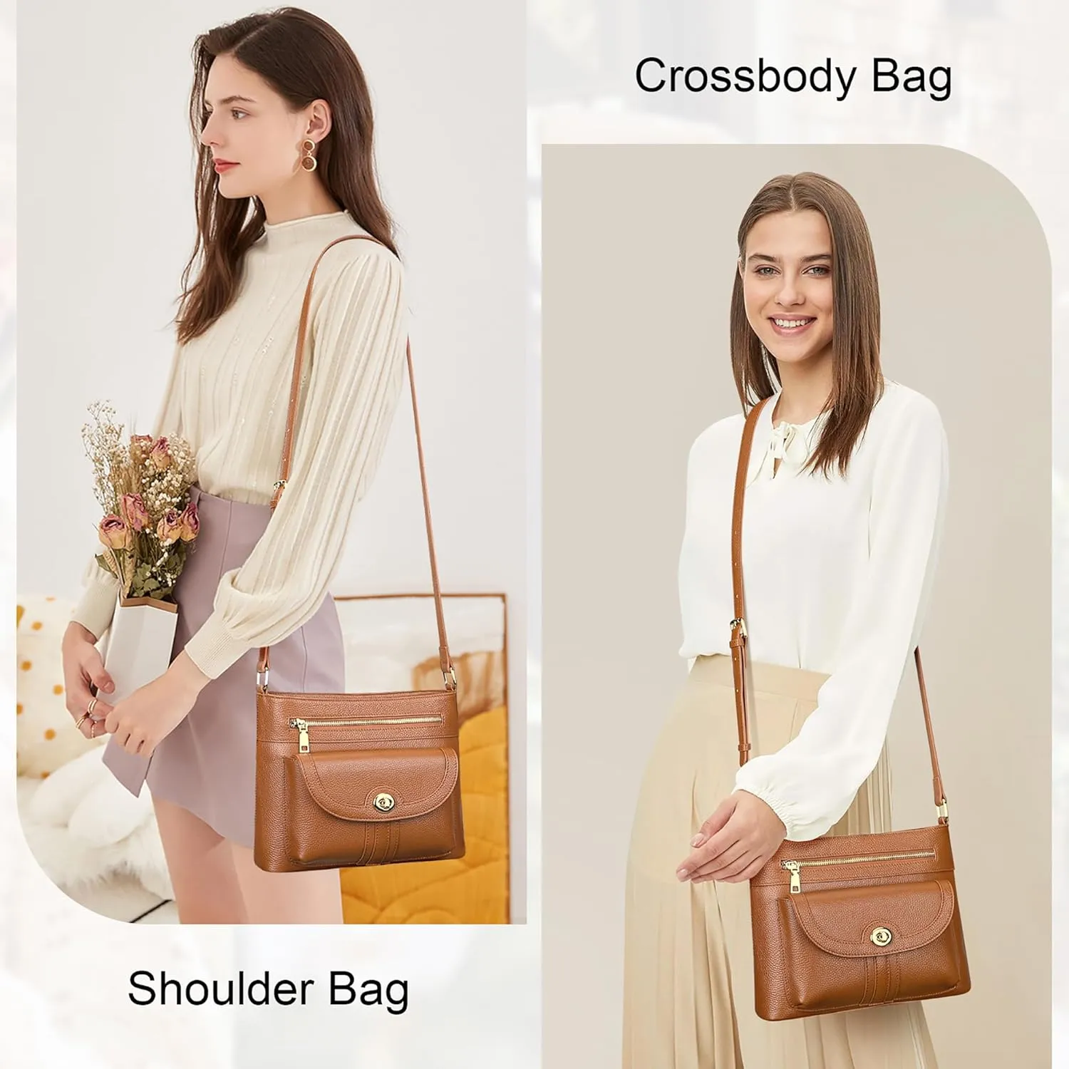 Over Earth Genuine Leather Crossbody Bags for Women Trendy Purses and Ladies Shoulder Handbags