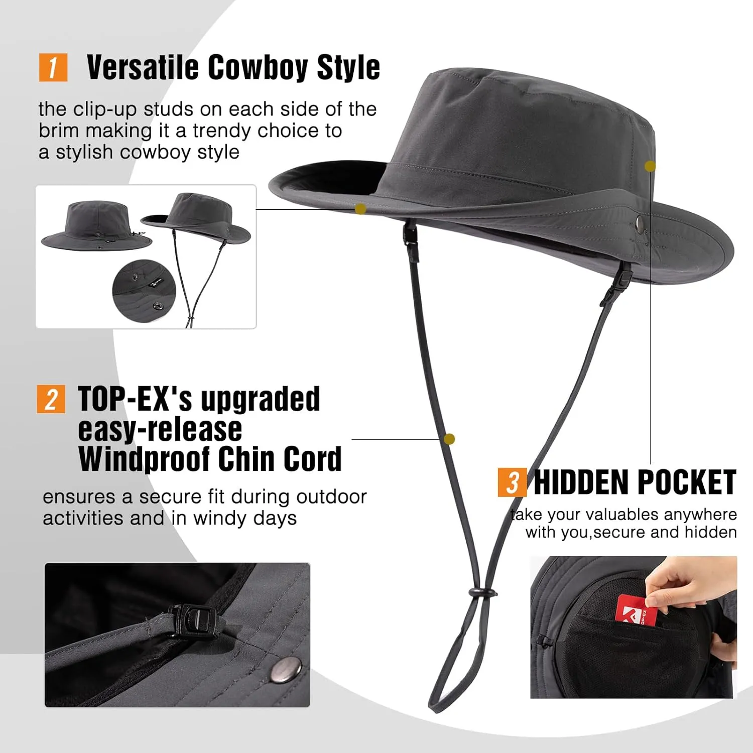 Oversize XL/XXL Bucket Sun Hat Men Women Waterproof UV Packable Lightweight Wide Brim Boonie Cap Golf Fishing Hiking Safari
