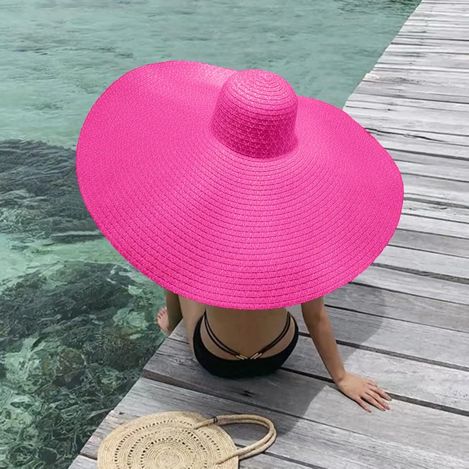 Oversized Beach Straw Hats for Women Floppy, Extra Large Sun Visor Hat Wide Brim Summer Roll Up Beach Hat Women Foldable