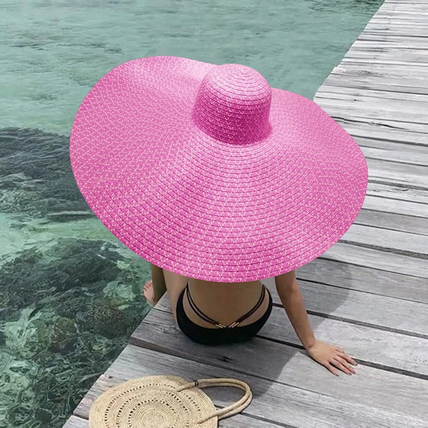 Oversized Beach Straw Hats for Women Floppy, Extra Large Sun Visor Hat Wide Brim Summer Roll Up Beach Hat Women Foldable