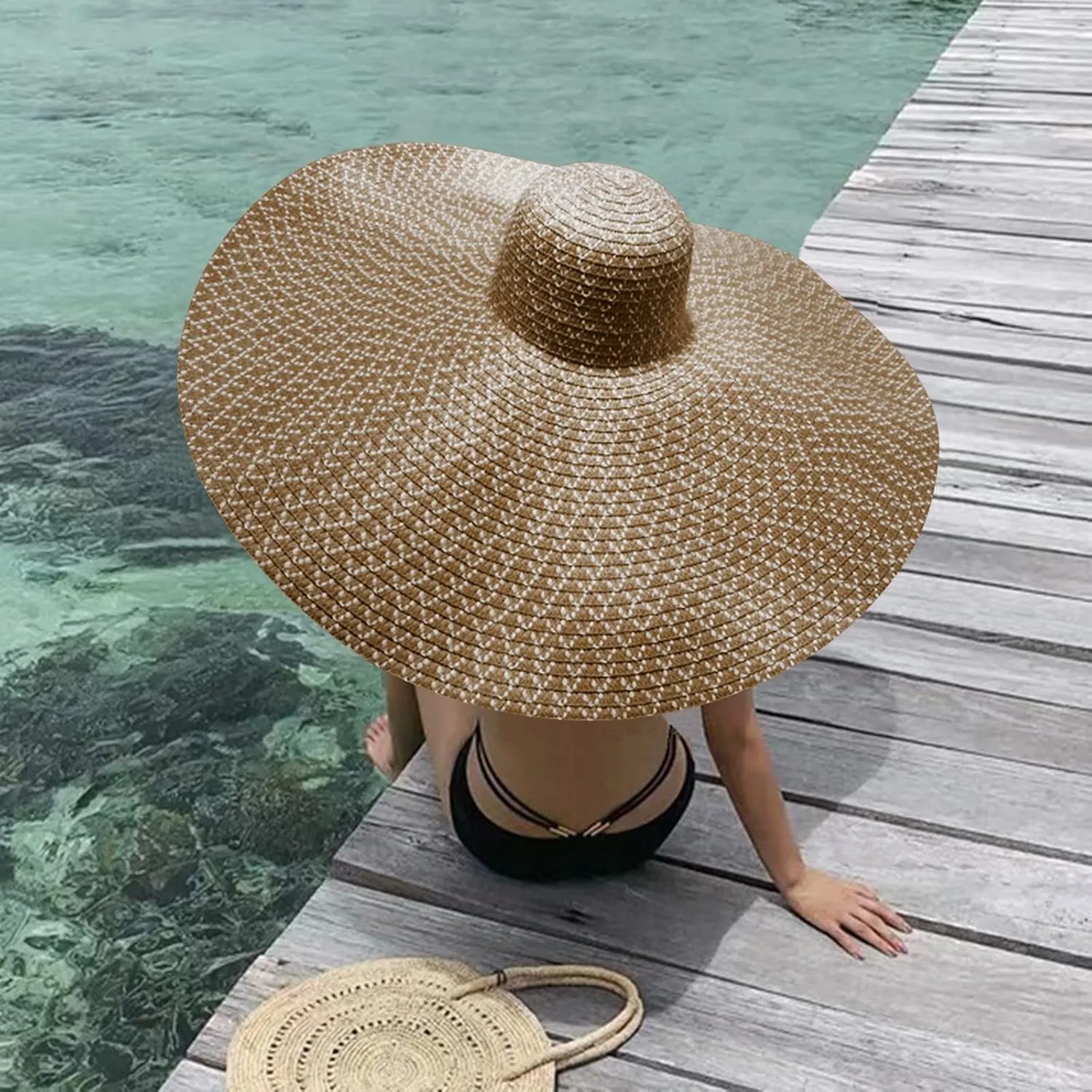 Oversized Beach Straw Hats for Women Floppy, Extra Large Sun Visor Hat Wide Brim Summer Roll Up Beach Hat Women Foldable