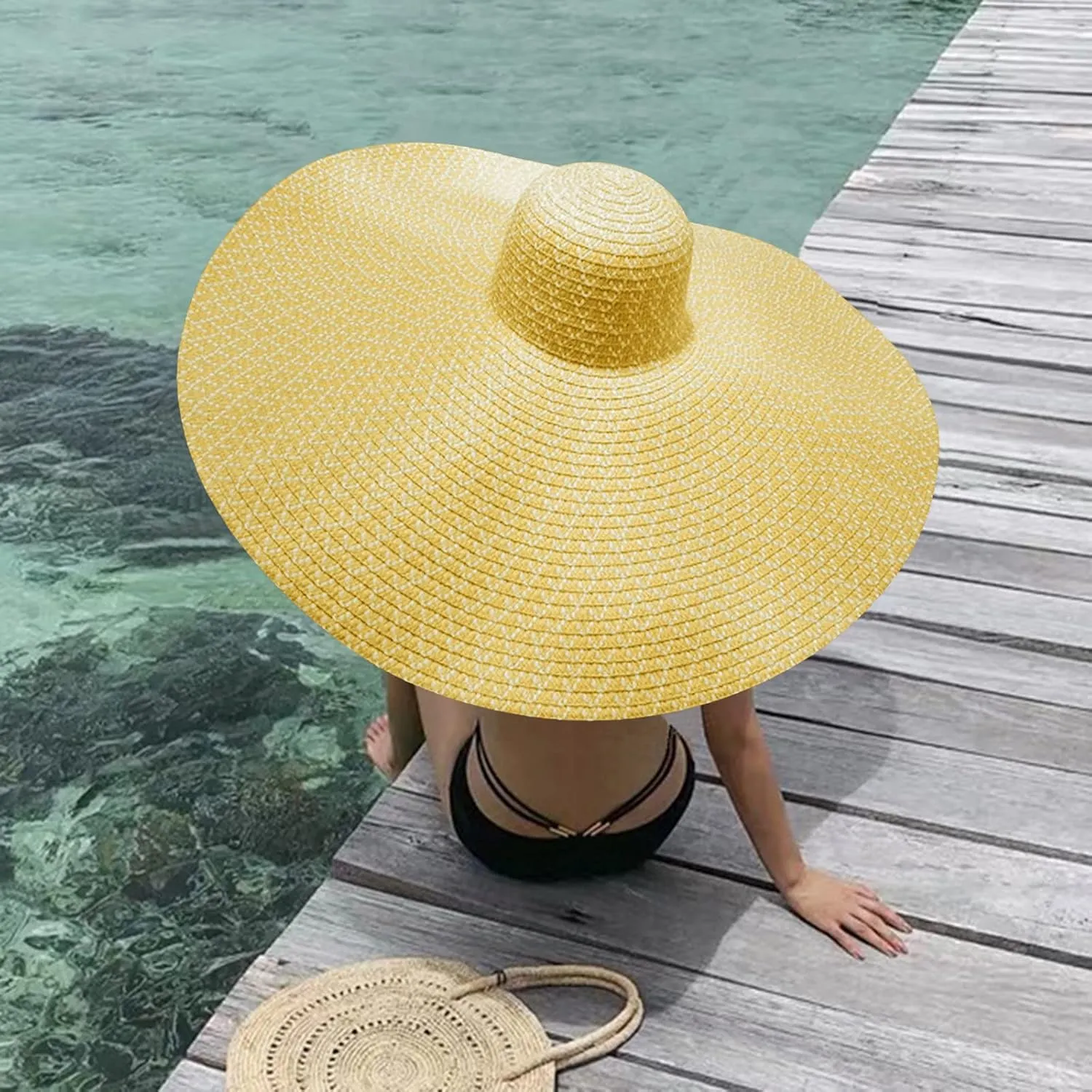 Oversized Beach Straw Hats for Women Floppy, Extra Large Sun Visor Hat Wide Brim Summer Roll Up Beach Hat Women Foldable