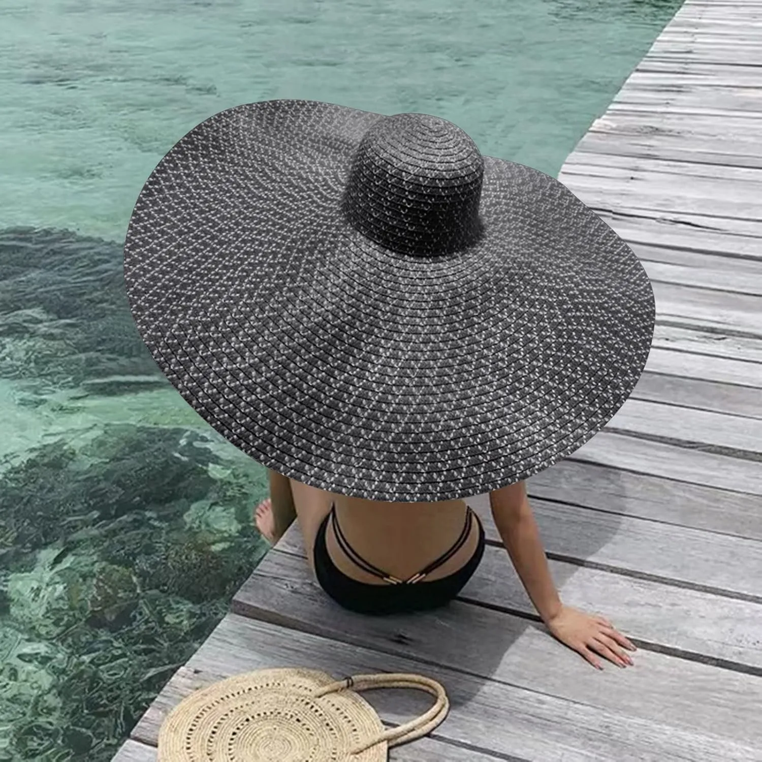 Oversized Beach Straw Hats for Women Floppy, Extra Large Sun Visor Hat Wide Brim Summer Roll Up Beach Hat Women Foldable