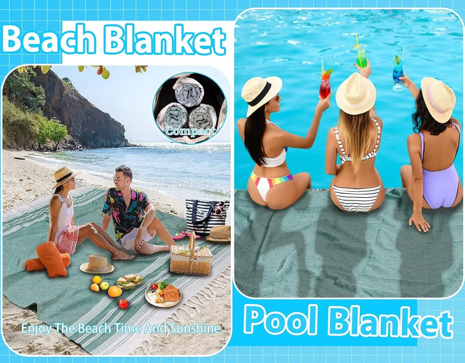 Oversized Cotton Turkish Beach Towel Blanket Giant XL Sandproof Boho Sand Free Towels Huge Jumbo XXL Extra Large Big Throw Quilt Blankets Cloud Teal