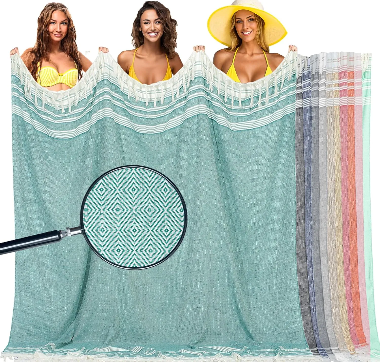 Oversized Cotton Turkish Beach Towel Blanket Giant XL Sandproof Boho Sand Free Towels Huge Jumbo XXL Extra Large Big Throw Quilt Blankets Cloud Teal