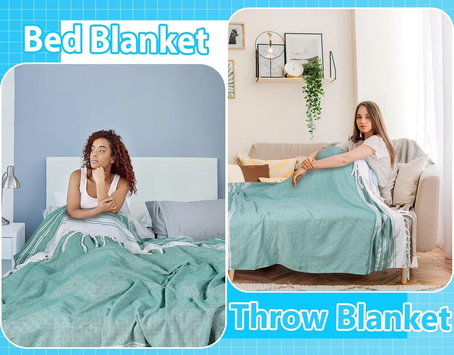 Oversized Cotton Turkish Beach Towel Blanket Giant XL Sandproof Boho Sand Free Towels Huge Jumbo XXL Extra Large Big Throw Quilt Blankets Cloud Teal