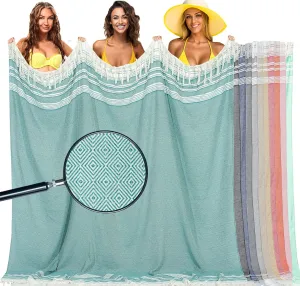 Oversized Cotton Turkish Beach Towel Blanket Giant XL Sandproof Boho Sand Free Towels Huge Jumbo XXL Extra Large Big Throw Quilt Blankets Cloud Teal