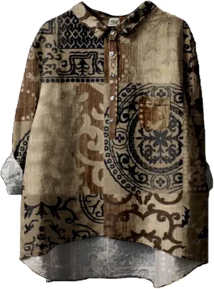 Oversized Crew Neck Linen Shrits for Women Loose Fit Tee Tops Lapel Neck Button Blouses Long Linen Button Down Clothes