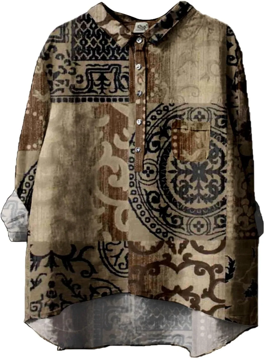 Oversized Crew Neck Linen Shrits for Women Loose Fit Tee Tops Lapel Neck Button Blouses Long Linen Button Down Clothes