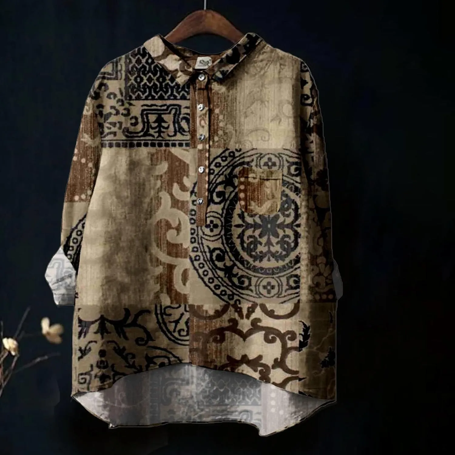Oversized Crew Neck Linen Shrits for Women Loose Fit Tee Tops Lapel Neck Button Blouses Long Linen Button Down Clothes