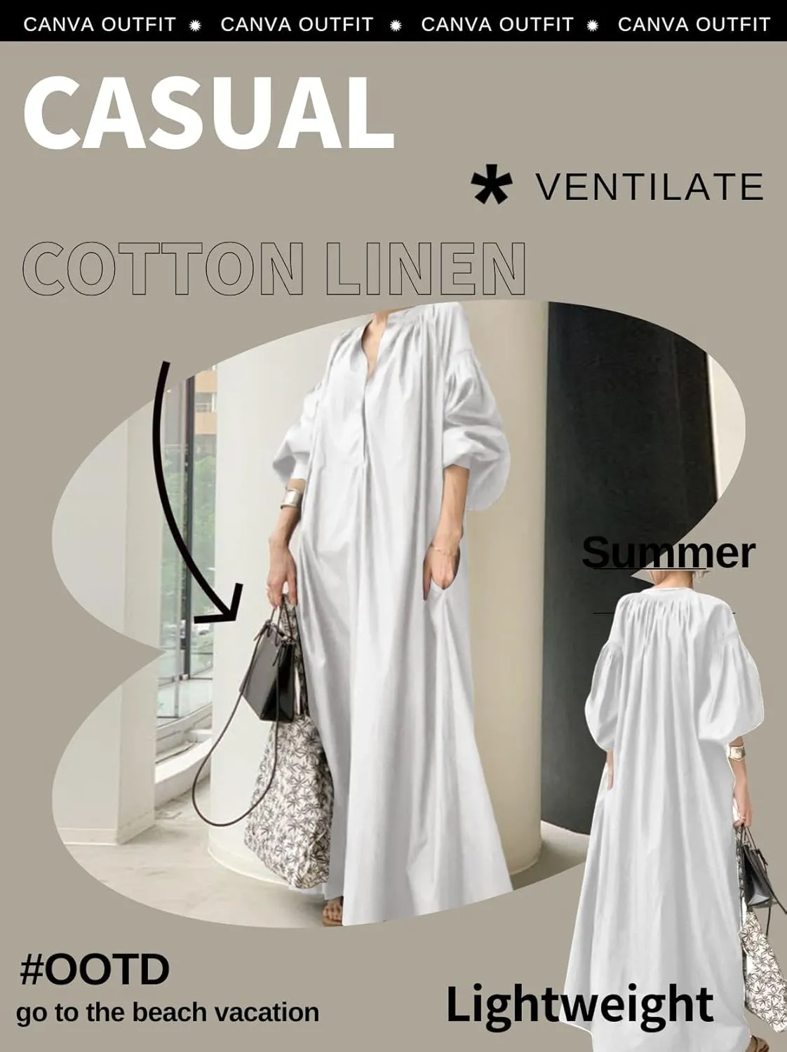 Oversized Dress for Women Lantern Long Sleeve Long Dress Casual V Neck Cotton Maxi Dress Plus Size Shirt Dress Pocket