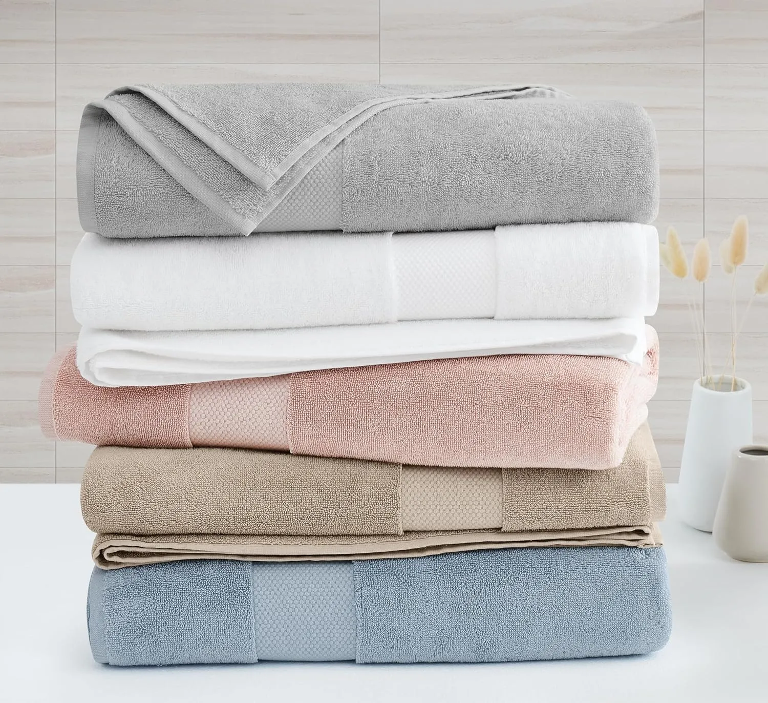 Oversized Luxe Turkish Cotton 6 Piece Towel Set in Grey, Solid Color Themed, Oeko-TEX Certified Confidence