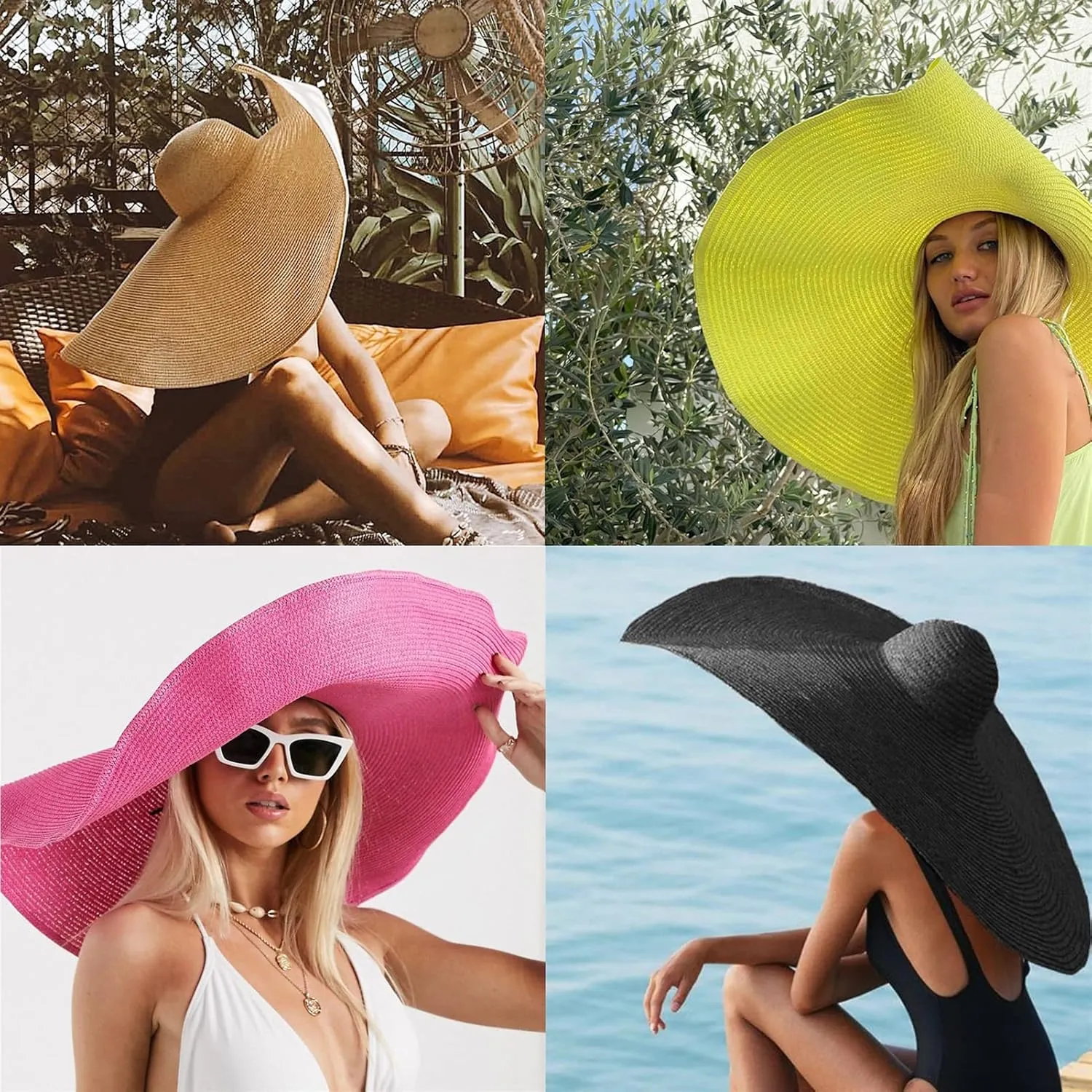 Oversized Sun Straw Hat for Women, UPF 50  Floppy Wide Brim Summer Hat, Foldable Packable Roll up Beach Cap