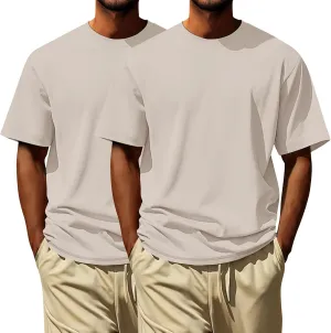 Oversized Tshirts for Men 2Pc Cotton Gym Athletic Short Sleeve Summer Shirt Casual Fashion Slim Fit Crewneck Tops