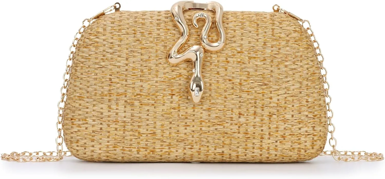 Oweisong Summer Straw Clutch Purse for Women Woven Beach Bag Vacation Evening Handbag 2025 for Wedding Formal