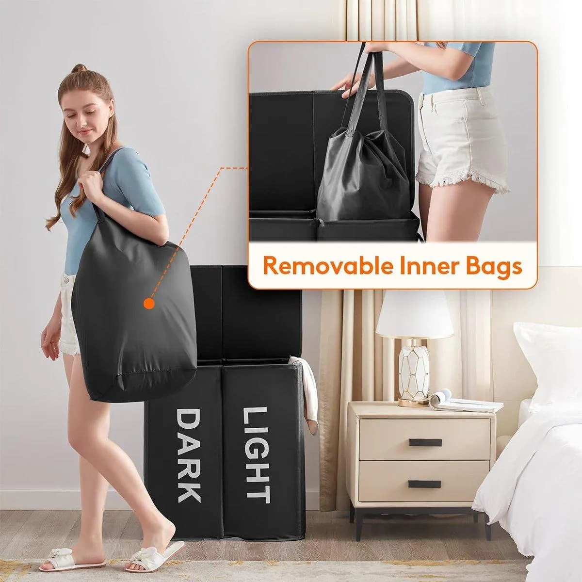 Oxford Cloth Double Laundry Basket for Dirty Clothes Storage Hamper Organizer