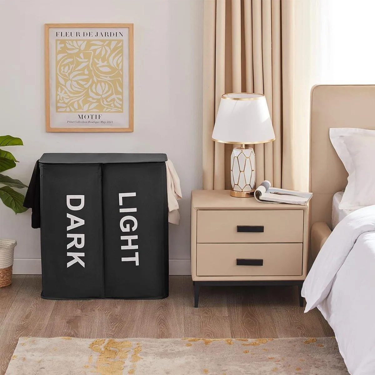 Oxford Cloth Double Laundry Basket for Dirty Clothes Storage Hamper Organizer