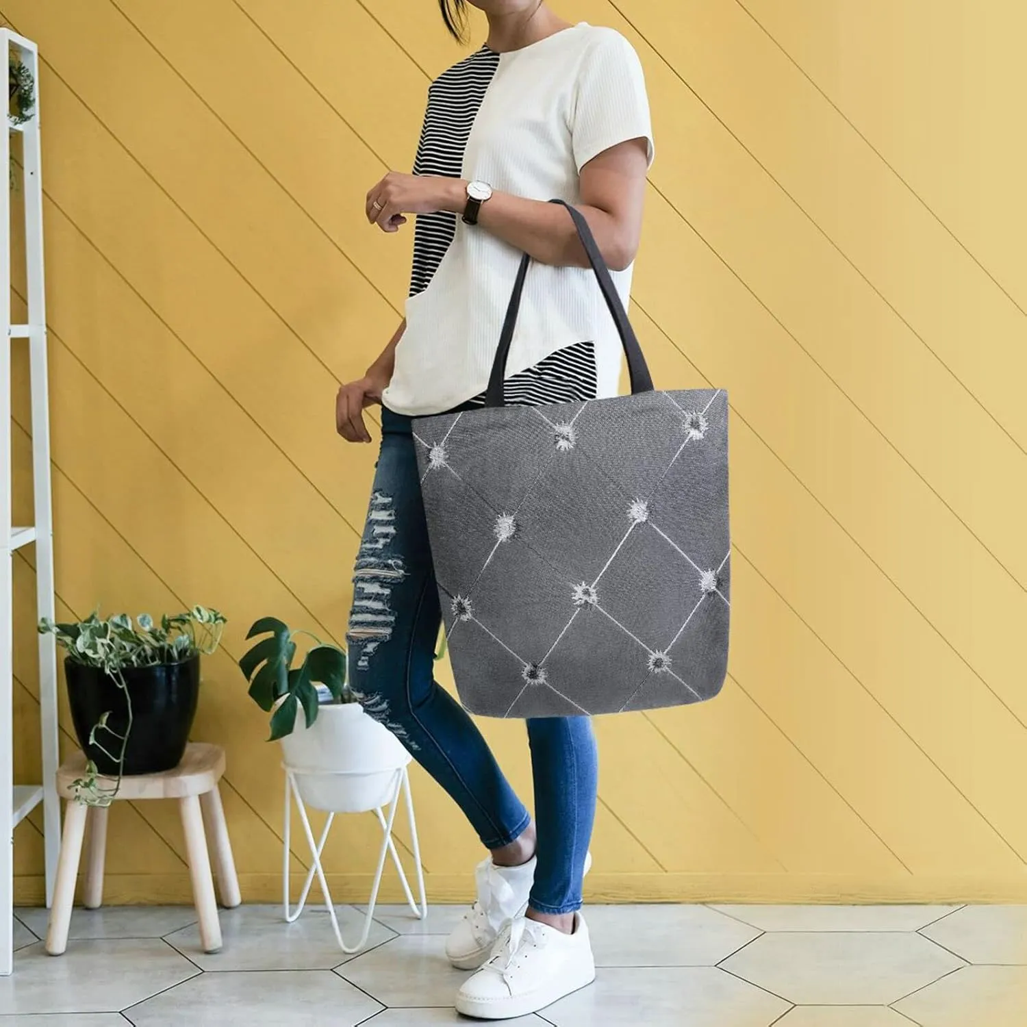 Oyihfvs Canvas Tote Grocery Bag, Women Large Shoulder Bag, Reusable Grocery Handbag