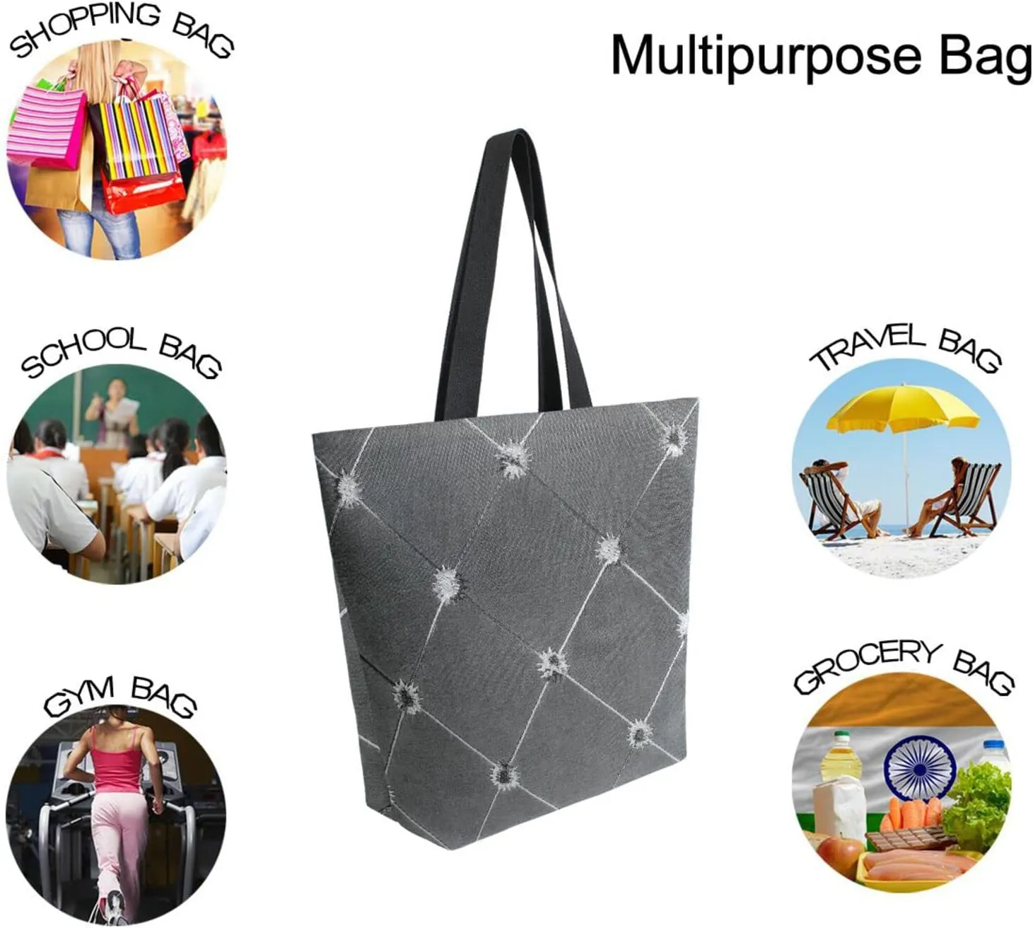 Oyihfvs Canvas Tote Grocery Bag, Women Large Shoulder Bag, Reusable Grocery Handbag