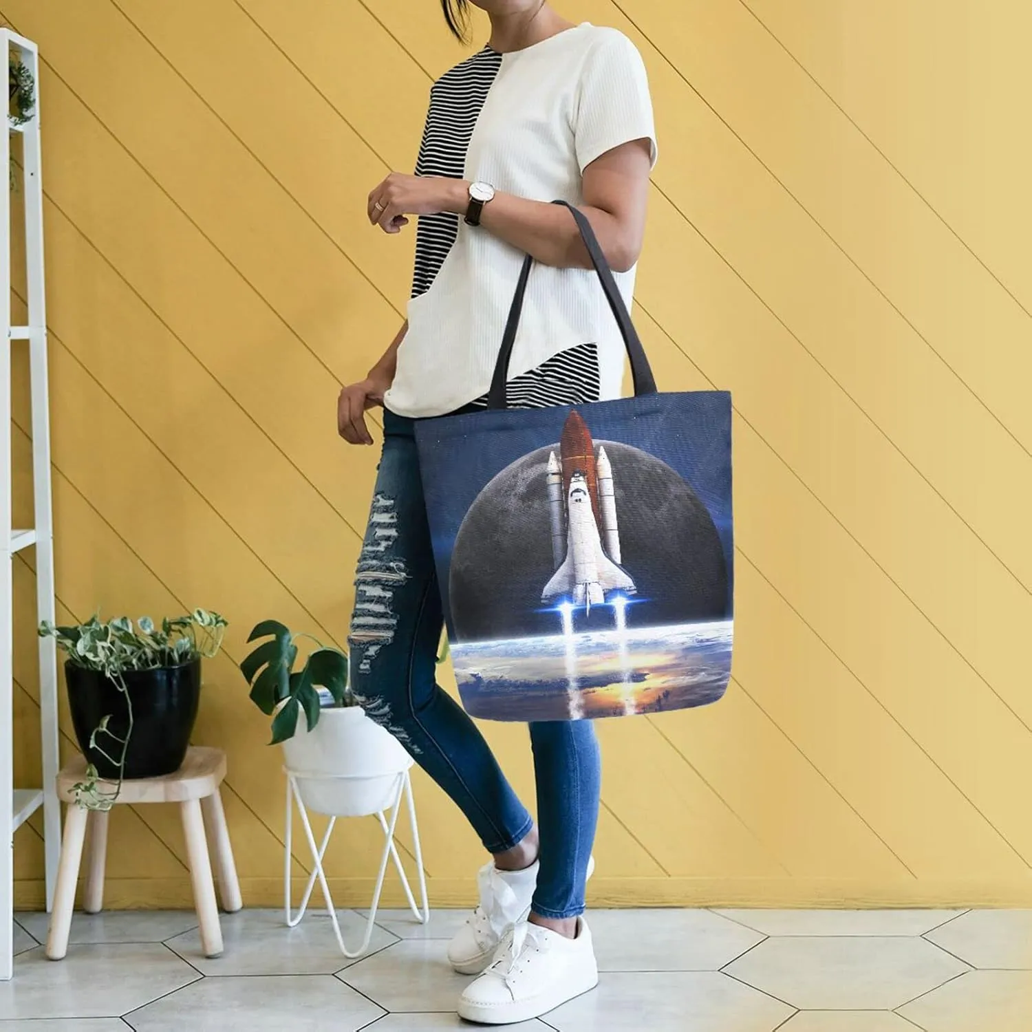 Oyihfvs Canvas Tote Grocery Bag, Women Large Shoulder Bag, Reusable Grocery Handbag