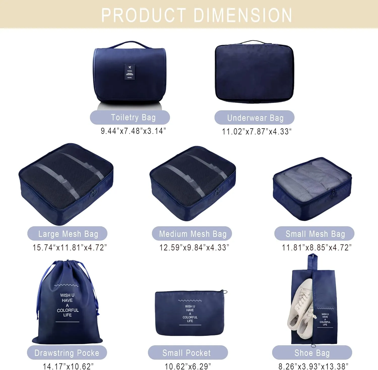 Packing Cubes, 8 Pcs Travel Packing Organizers for Suitcases, Large Capacity Travel Luggage Organizers Set includes 8 Storage Bags, Travel Essentials for Women or Men (Navy Blue)
