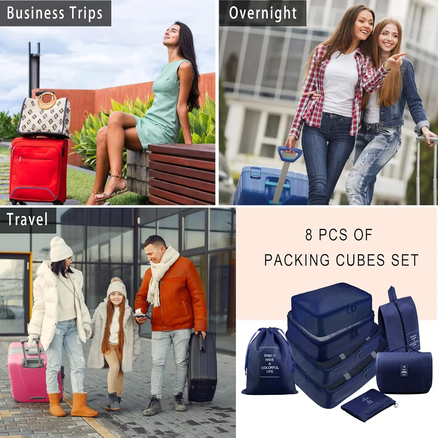 Packing Cubes, 8 Pcs Travel Packing Organizers for Suitcases, Large Capacity Travel Luggage Organizers Set includes 8 Storage Bags, Travel Essentials for Women or Men (Navy Blue)