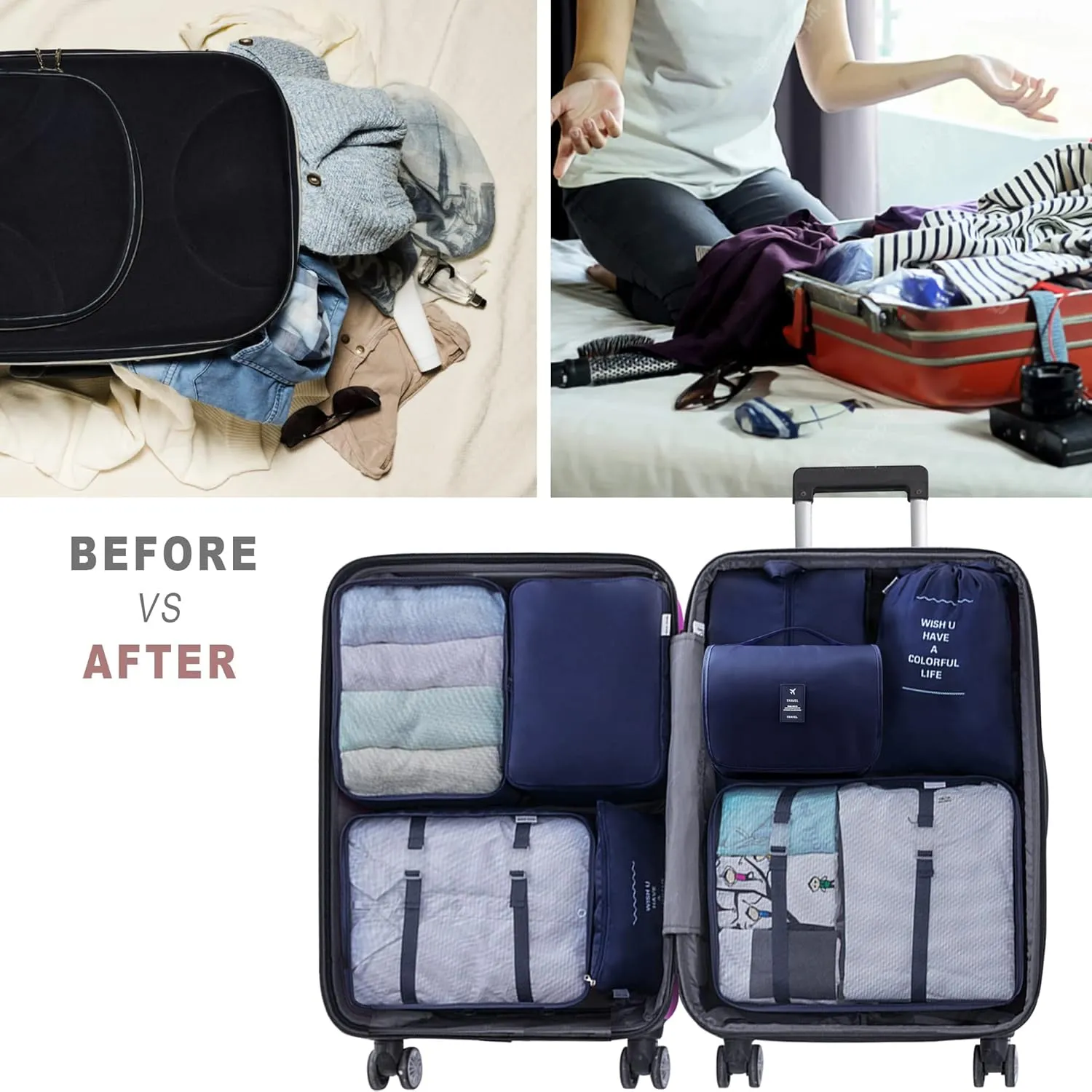 Packing Cubes, 8 Pcs Travel Packing Organizers for Suitcases, Large Capacity Travel Luggage Organizers Set includes 8 Storage Bags, Travel Essentials for Women or Men (Navy Blue)