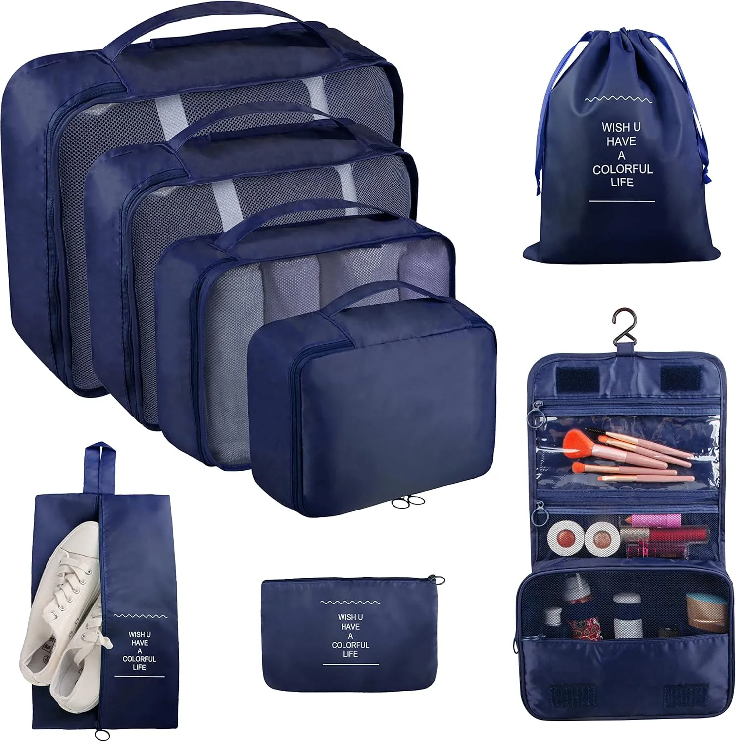 Packing Cubes, 8 Pcs Travel Packing Organizers for Suitcases, Large Capacity Travel Luggage Organizers Set includes 8 Storage Bags, Travel Essentials for Women or Men (Navy Blue)