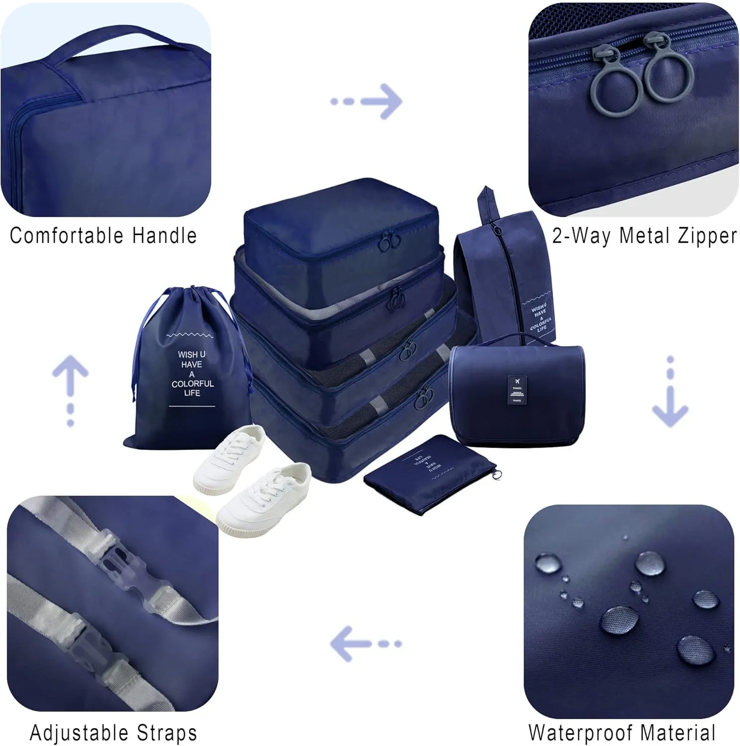 Packing Cubes, 8 Pcs Travel Packing Organizers for Suitcases, Large Capacity Travel Luggage Organizers Set includes 8 Storage Bags, Travel Essentials for Women or Men (Navy Blue)