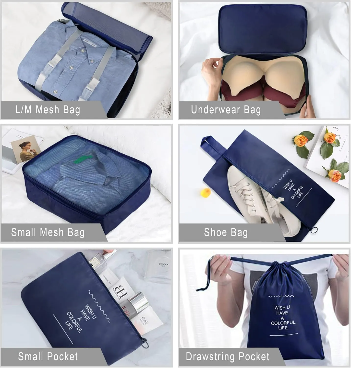 Packing Cubes, 8 Pcs Travel Packing Organizers for Suitcases, Large Capacity Travel Luggage Organizers Set includes 8 Storage Bags, Travel Essentials for Women or Men (Navy Blue)