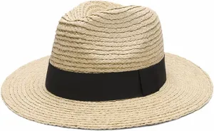 Panama Hat Sun Hats for Women Men Wide Brim Fedora Straw Hat Summer Beach Cap UPF 50 