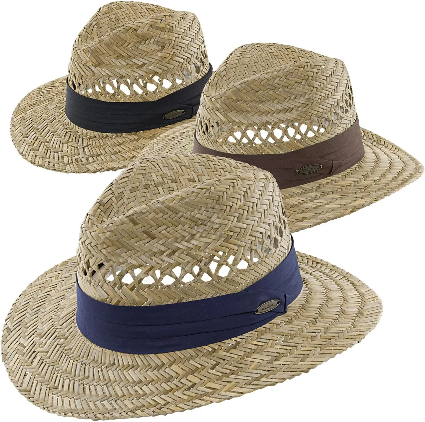 Panama Jack Safari Straw Hat - Lightweight, 3" Big Brim, Inner Elastic Sweatband, 3-Pleat Ribbon Hat Band