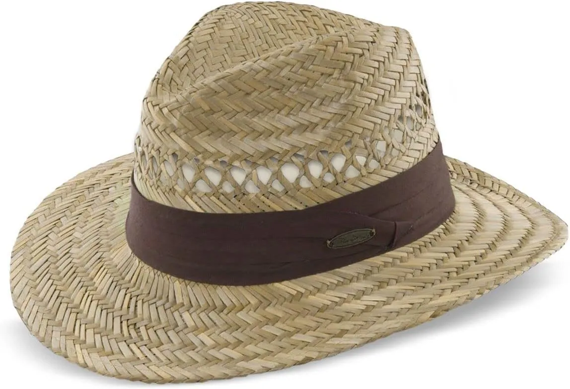 Panama Jack Safari Straw Hat - Lightweight, 3" Big Brim, Inner Elastic Sweatband, 3-Pleat Ribbon Hat Band